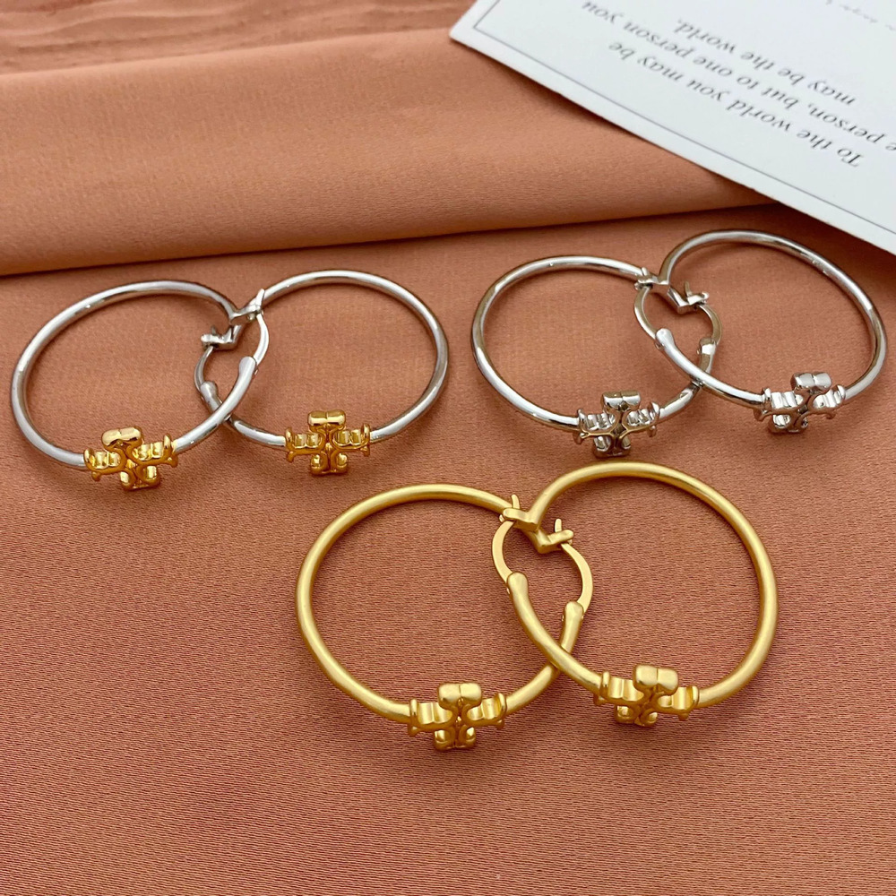 Tory Burch Polished Metal Embedded Alphabet Earrings